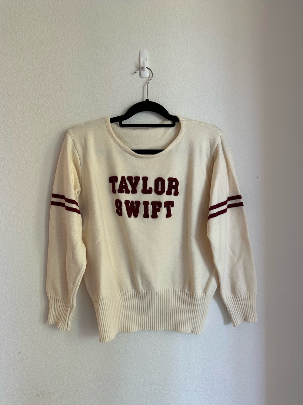 Taylor Swift RED Cream Crewneck Sweater with Burgundy Lettering